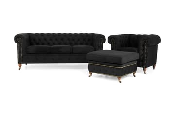 Chesterfield Deluxe Sofagruppe 3-seter+Lenestol+Fotskammel