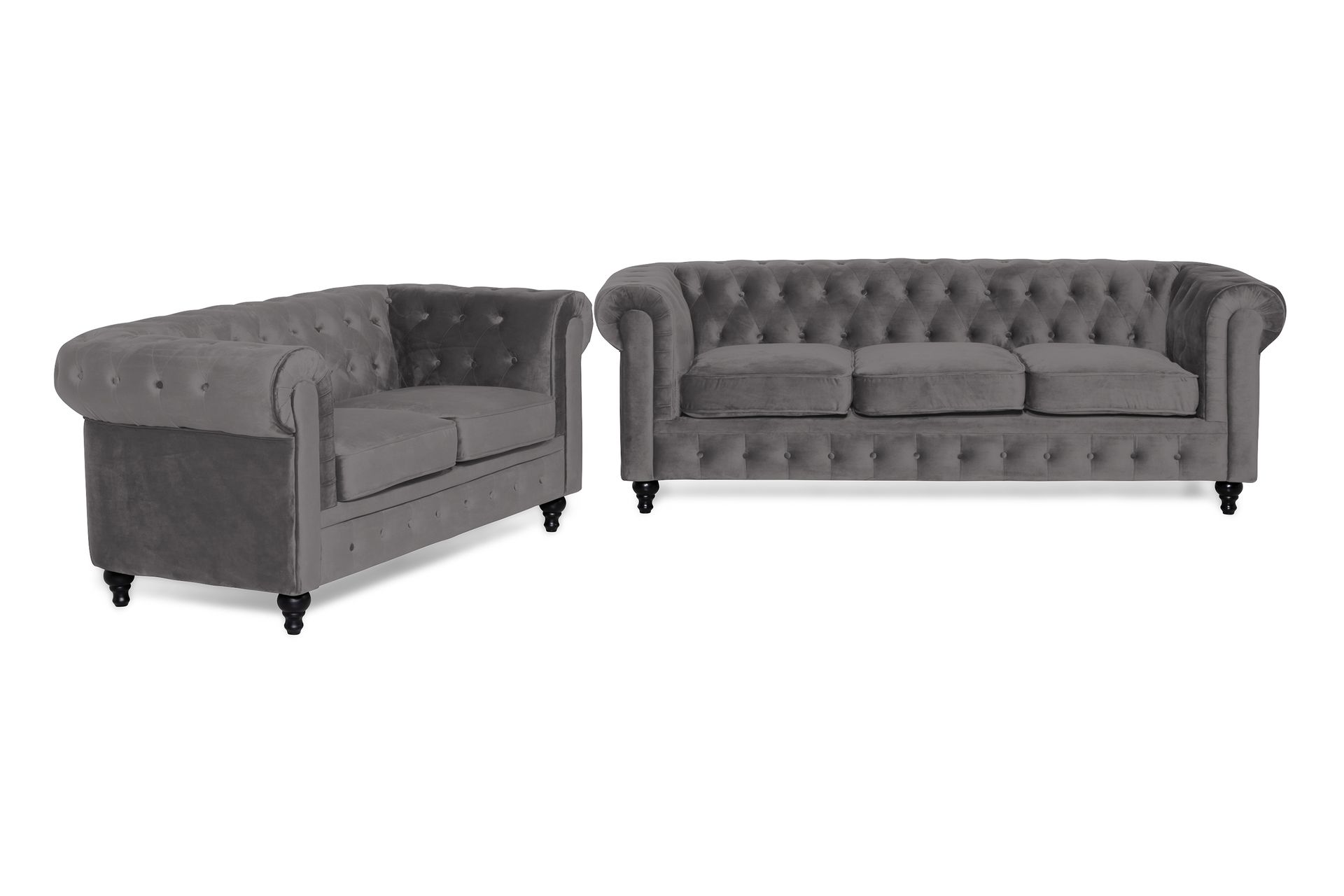 Chesterfield Luksus Sofagruppe 3+2 i Fløyel - Mørkgrå / Grå - Møbler - Sofaer - Sofagrupper - Chesterfield sofagruppe