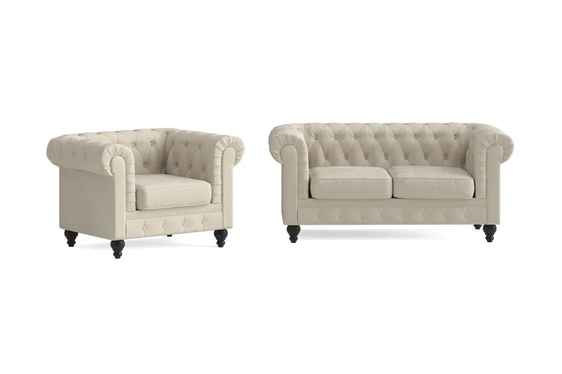 Chesterfield Lyx Sofagruppe 2-seter+Lenestol, Beige