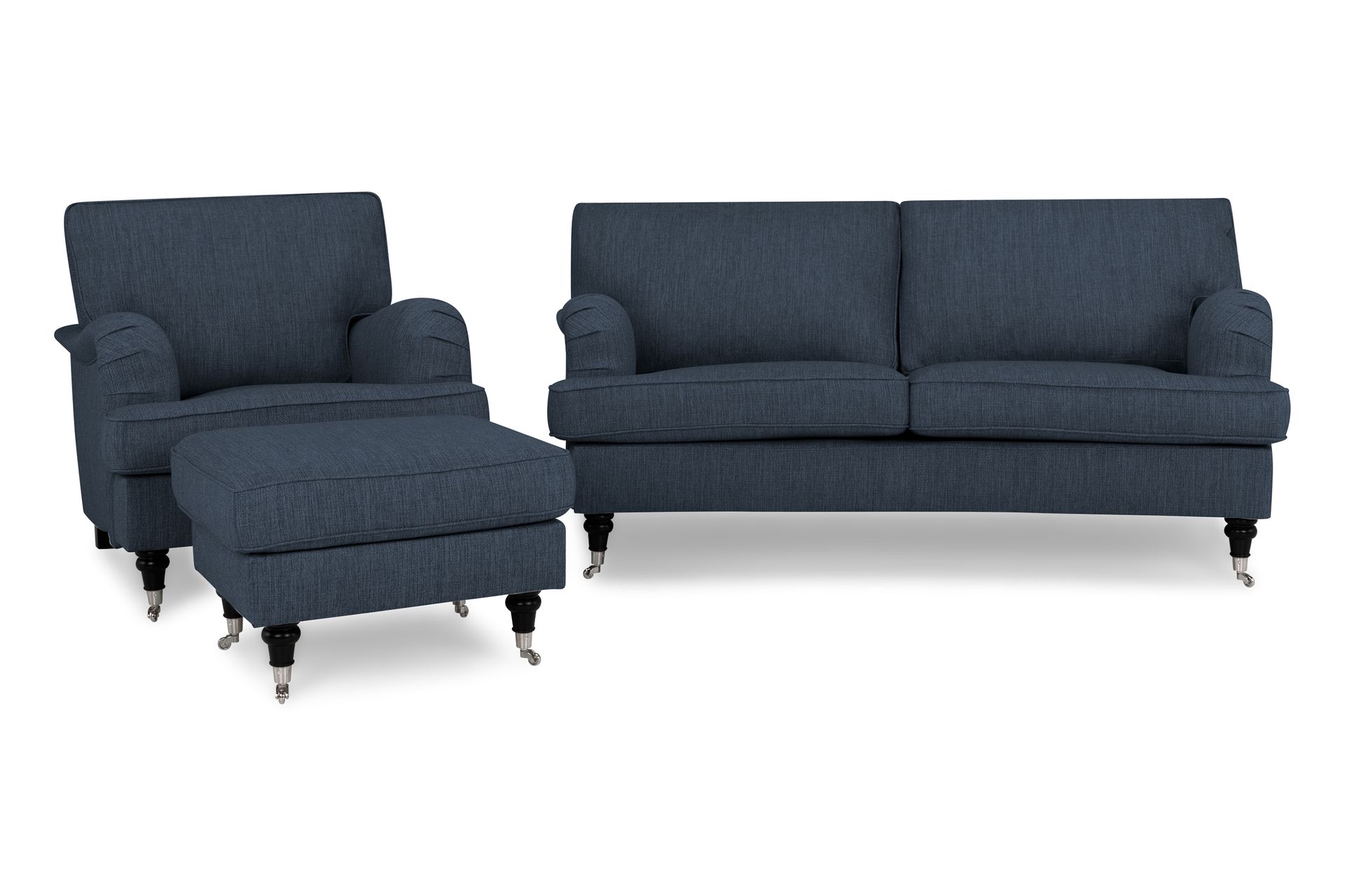 Howard Classic Sofagruppe 2-seters Buet Sofa + Lenestol + Fotskammel i Stoff - Blå - Møbler - Sofaer - Sofagrupper - Chesterfield sofagruppe