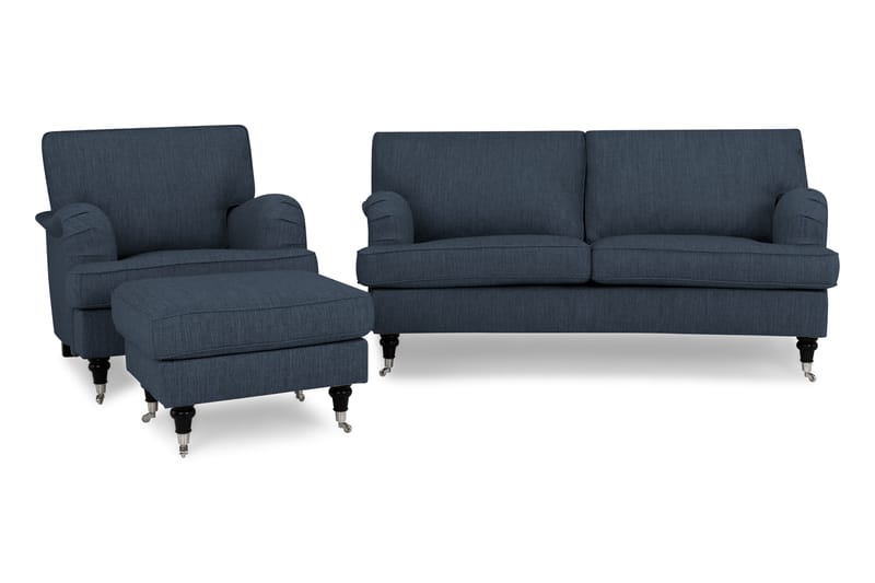 Howard Classic Sofagruppe 2-seters Buet Sofa + Lenestol + Fotskammel i Stoff - Blå - Møbler - Sofaer - Sofagrupper - Chesterfield sofagruppe