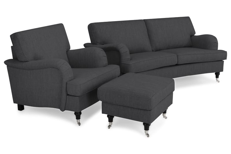 Howard Classic Sofagruppe 2-seters Svingt Sofa + Lenestol + Fotskammel i Stoff - Mørk grå - Møbler - Sofaer - Sofagrupper - Chesterfield sofagruppe