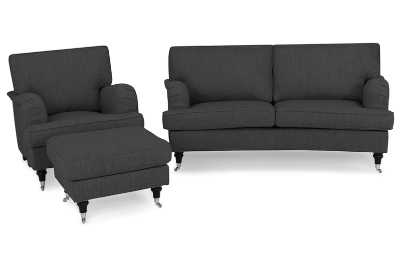 Howard Classic Sofagruppe 2-seters Svingt Sofa + Lenestol + Fotskammel i Stoff - Mørk grå - Møbler - Sofaer - Sofagrupper - Chesterfield sofagruppe