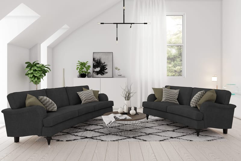 Howard Classic Sofagruppe 2-seters Svingt Sofa + Lenestol + Fotskammel i Stoff - Mørk grå - Møbler - Sofaer - Sofagrupper - Chesterfield sofagruppe