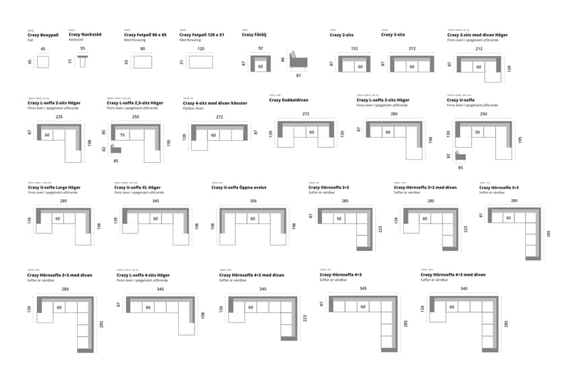 Crazy Sofagruppe 2-seters Sofa + Lenestol i Stoff - Antrasitt - Møbler - Sofaer - Sofagrupper