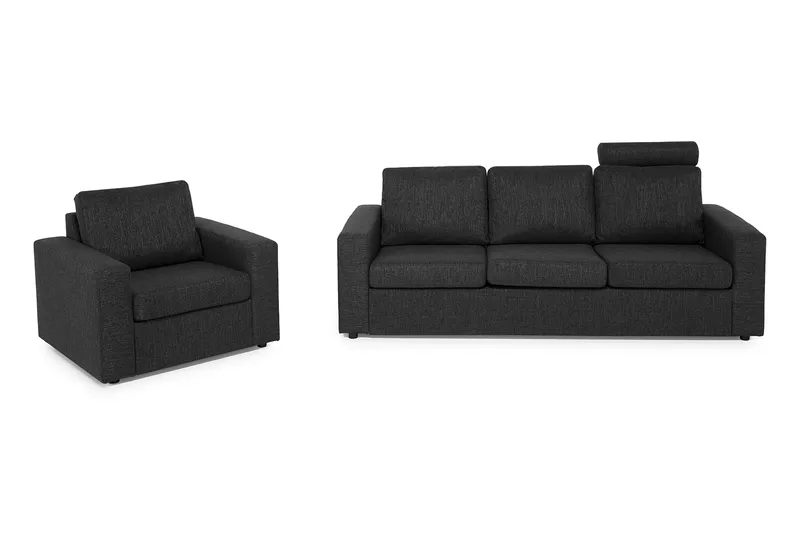 Crazy Sofagruppe 3-seters Sofa + Lenestol i Stoff, Antrasitt