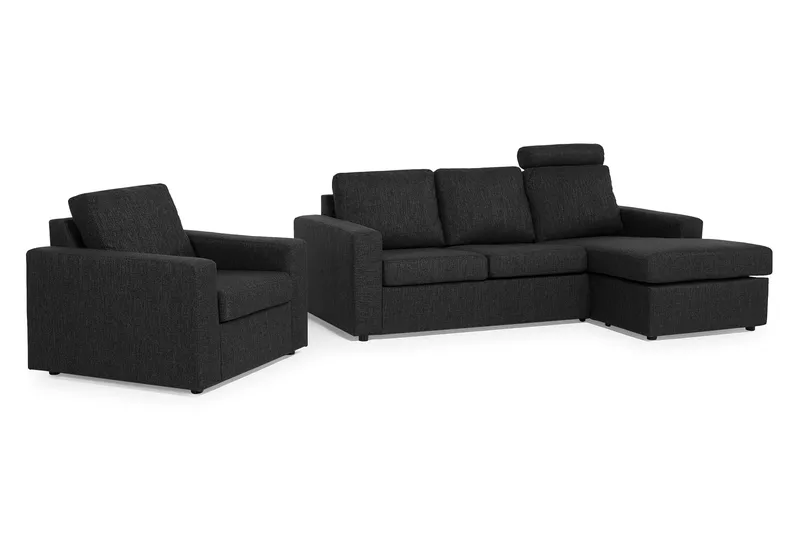 Crazy Sofagruppe 3-seters Vendbar L-formet Sjeselongsofa + Lenestol i Stoff - Antrasitt - Møbler - Sofaer - Sofagrupper
