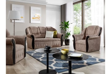 Fica Sofagruppe 3-seter + 2 Lenestoler - Lær/Lysebrun - Møbler - Sofaer - Sofagrupper