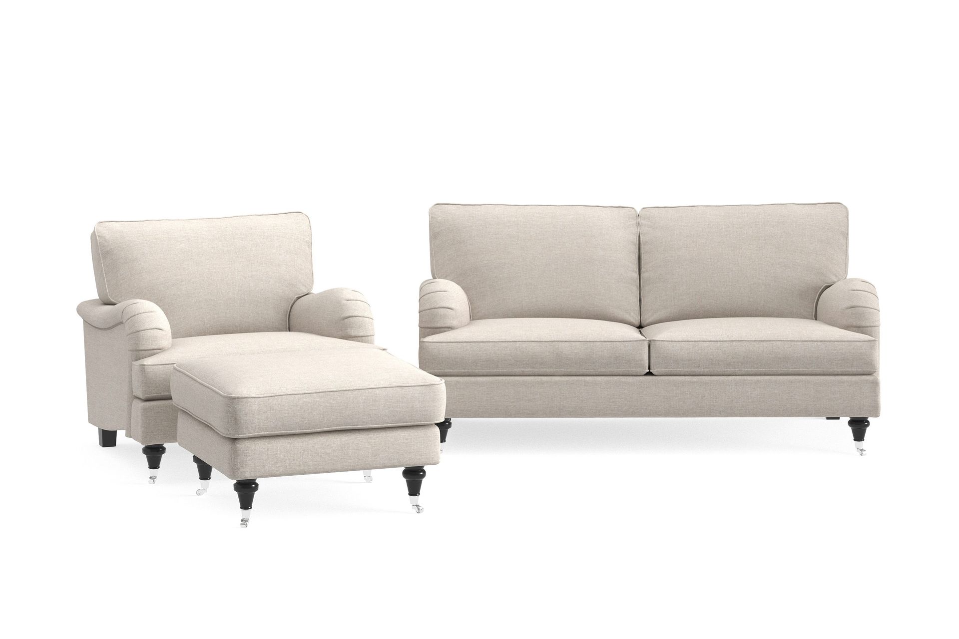 Howard Classic Sofagruppe 2-seters Sofa + Lenestol + Fotskammel i Stoff - Beige