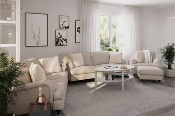 Howard Classic Sofagruppe 3-seters + 2-seters Sofa + Lenestol + Fotskammel i Stoff - Beige - Møbler - Sofaer - Sofagrupper - Howard sofagruppe