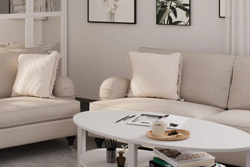 Howard Classic Sofagruppe 3-seters + 2-seters Sofa + Lenestol + Fotskammel i Stoff - Beige - Møbler - Sofaer - Sofagrupper - Howard sofagruppe