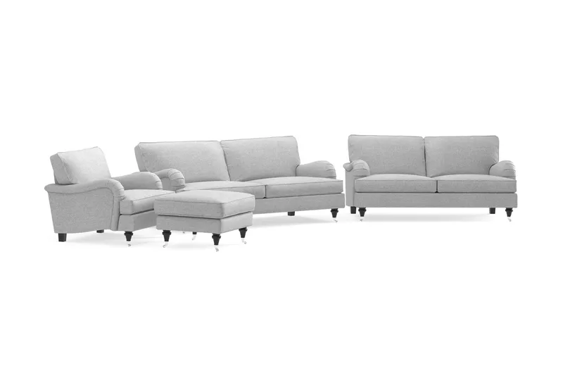 Howard Classic Sofagruppe 3-seters + 2-seters Sofa + Lenestol + Fotskammel i Stoff - Grå - Møbler - Sofaer - Sofagrupper - Howard sofagruppe