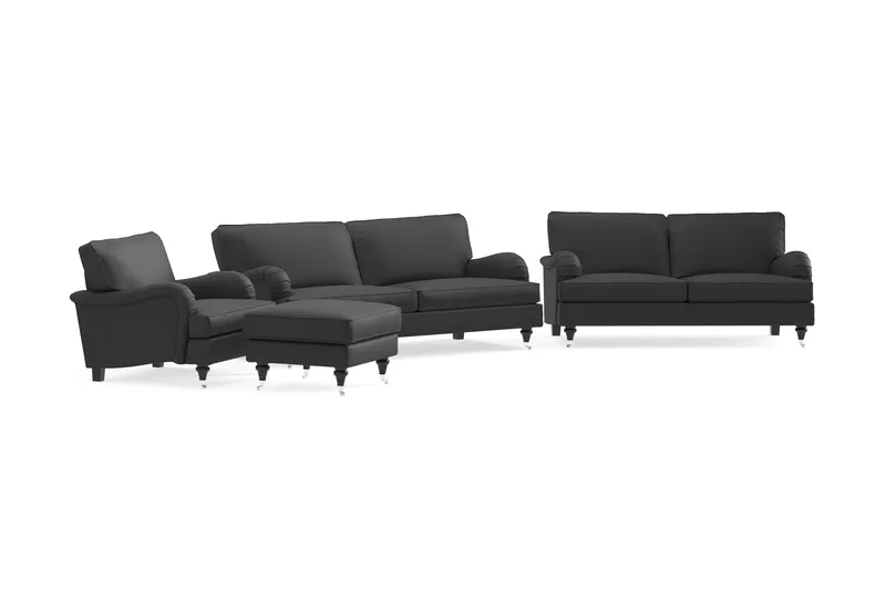 Howard Classic Sofagruppe 3-seters + 2-seters Sofa + Lenestol + Fotskammel i Stoff - Mørk grå - Møbler - Sofaer - Sofagrupper - Howard sofagruppe