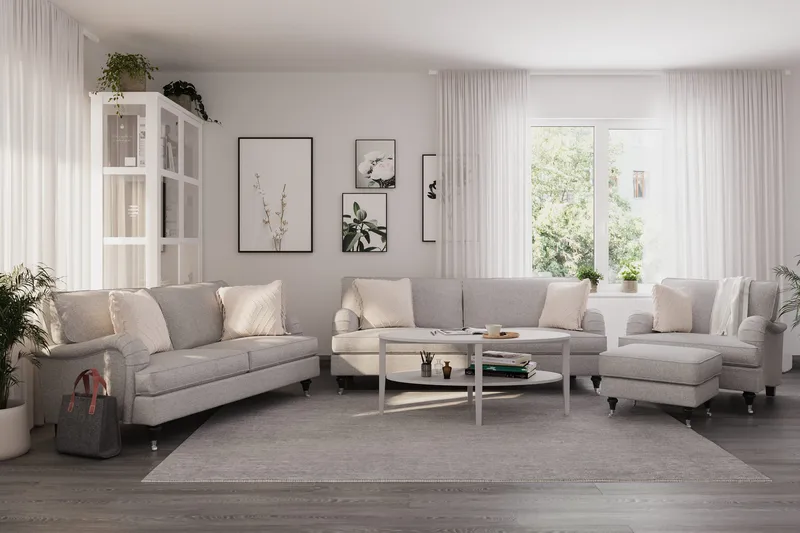 Howard Classic Sofagruppe 3-seters + 2-seters Sofa + Lenestol i Stoff - Grå - Møbler - Sofaer - Sofagrupper - Howard sofagruppe