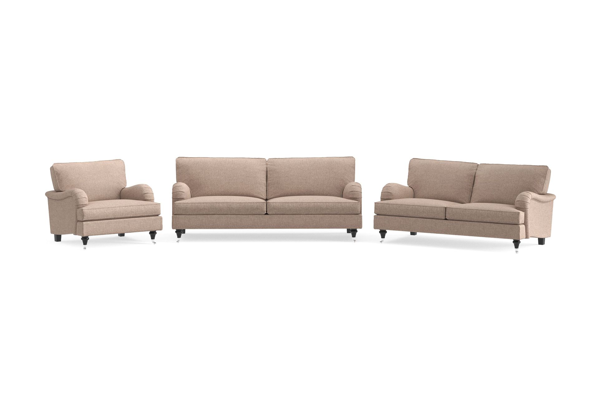 Howard Classic Sofagruppe 3-seters + 2-seters Sofa + Lenestol i Stoff - Mørk beige