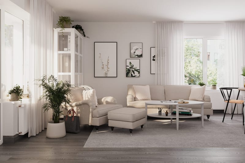 Howard Classic Sofagruppe 3-seters Sofa + Lenestol + Fotskammel i Stoff - Beige - Møbler - Sofaer - Sofagrupper - Howard sofagruppe