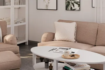 Howard Classic Sofagruppe 3-seters Sofa + Lenestol + Fotskammel i Stoff - Mørk beige - Møbler - Sofaer - Sofagrupper - Howard sofagruppe