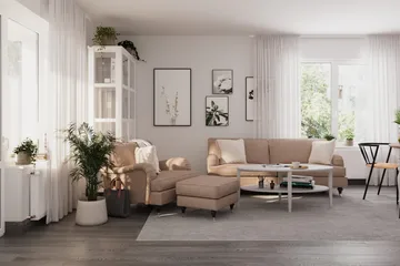Howard Classic Sofagruppe 3-seters Sofa + Lenestol + Fotskammel i Stoff - Mørk beige - Møbler - Sofaer - Sofagrupper - Howard sofagruppe