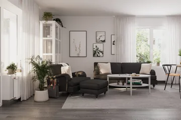 Howard Classic Sofagruppe 3-seters Sofa + Lenestol + Fotskammel i Stoff - Mørk grå - Møbler - Sofaer - Sofagrupper - Howard sofagruppe