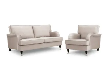 Howard Classic sofagruppe 3-seters sofa og lenestol i fløyel - Beige - Møbler - Sofaer - Sofagrupper - Howard sofagruppe