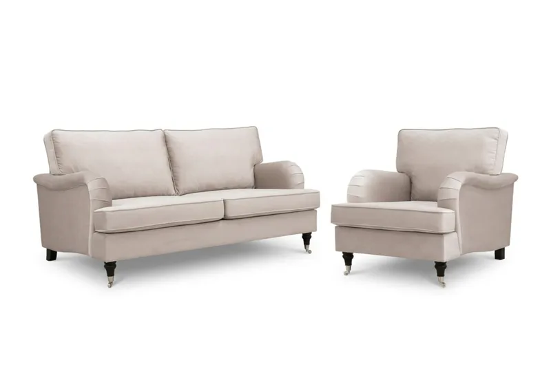 Howard Classic sofagruppe 3-seters sofa og lenestol i fløyel - Beige - Møbler - Sofaer - Sofagrupper - Howard sofagruppe