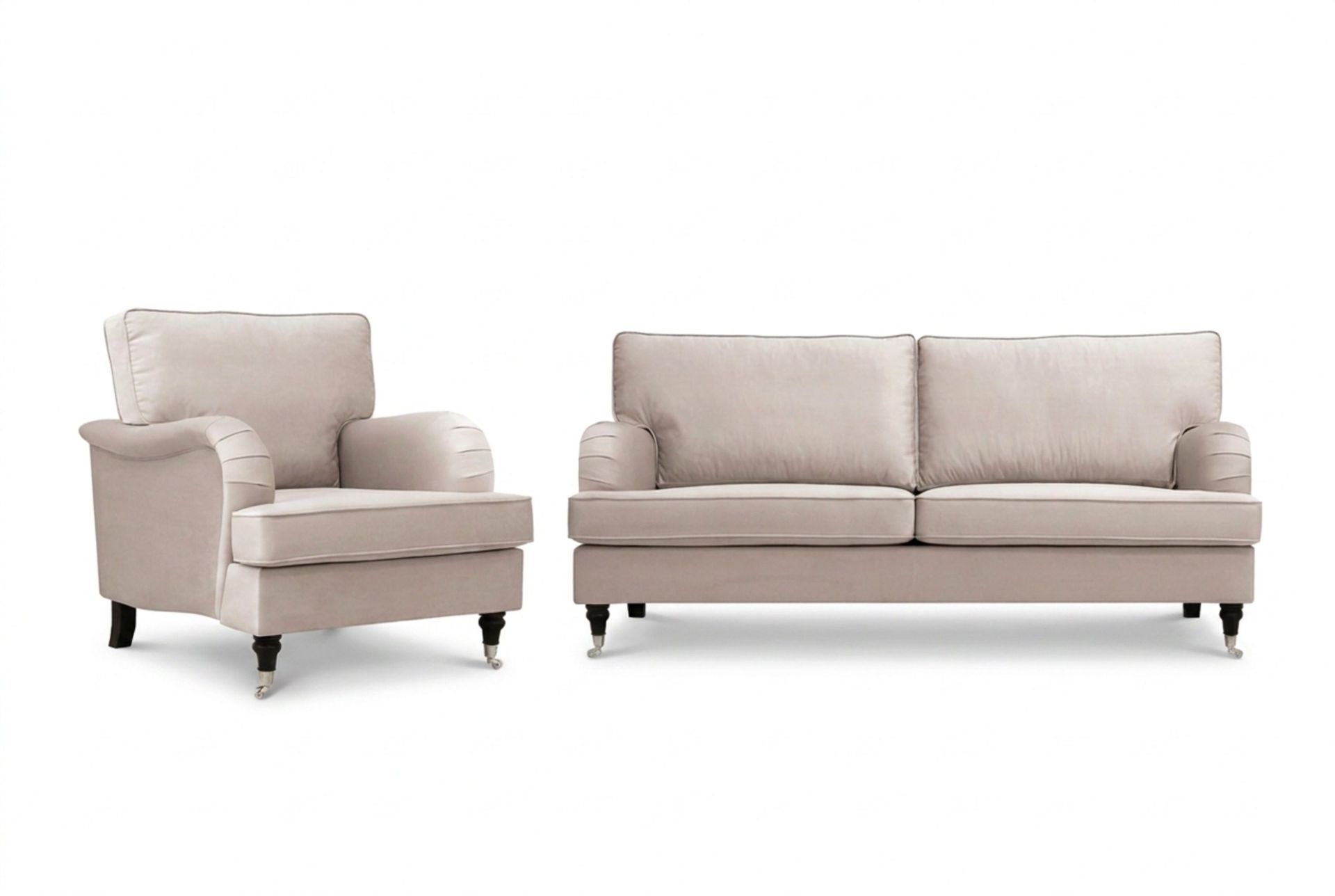Howard Classic sofagruppe 3-seters sofa og lenestol i fløyel - Beige