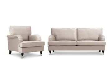 Howard Classic sofagruppe 3-seters sofa og lenestol i fløyel - Beige - Møbler - Sofaer - Sofagrupper - Howard sofagruppe