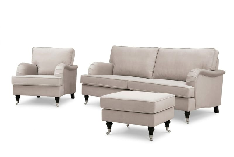 Howard Classic sofagruppe 3-seters sofa og lenestol samt fotskammel i fløyel - Beige - Møbler - Sofaer - Sofagrupper - Howard sofagruppe