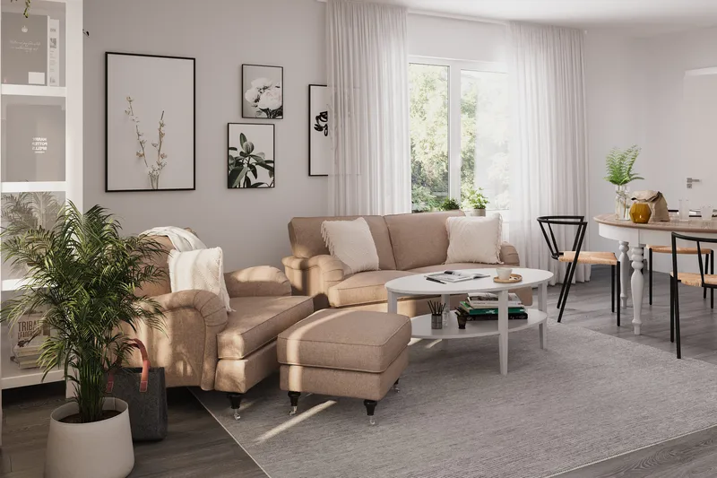 Howard Classic sofagruppe med 2-seters sofa + lenestol i stoff - Mørk beige - Møbler - Sofaer - Sofagrupper - Sofagruppe 3 2 1