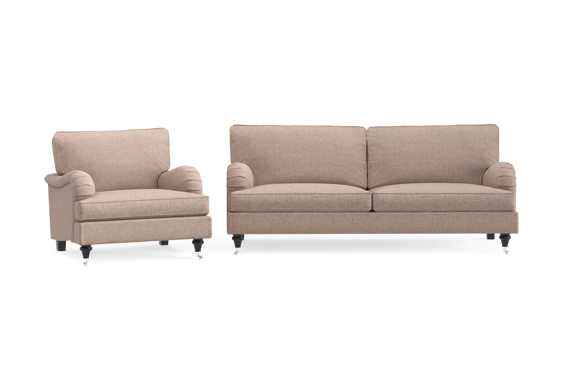 Howard Classic sofagruppe med 3-seters sofa + lenestol i stoff - Mørk beige