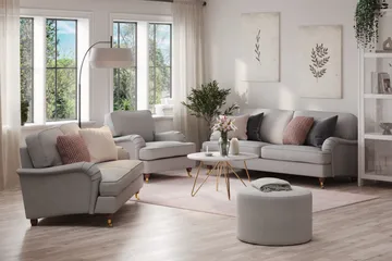 Howard Lyx Sofagruppe 3-seters + 2-seters Sofa + Lenestol i Stoff - Lys grå - Møbler - Sofaer - Sofagrupper - Sofagruppe 3 2 1