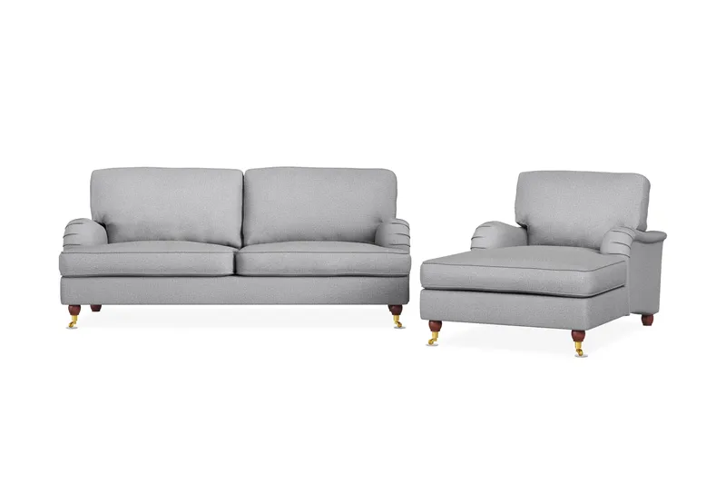 Howard Lyx Sofagruppe 3-seters Sofa + Divanstol i Stoff, Lys grå