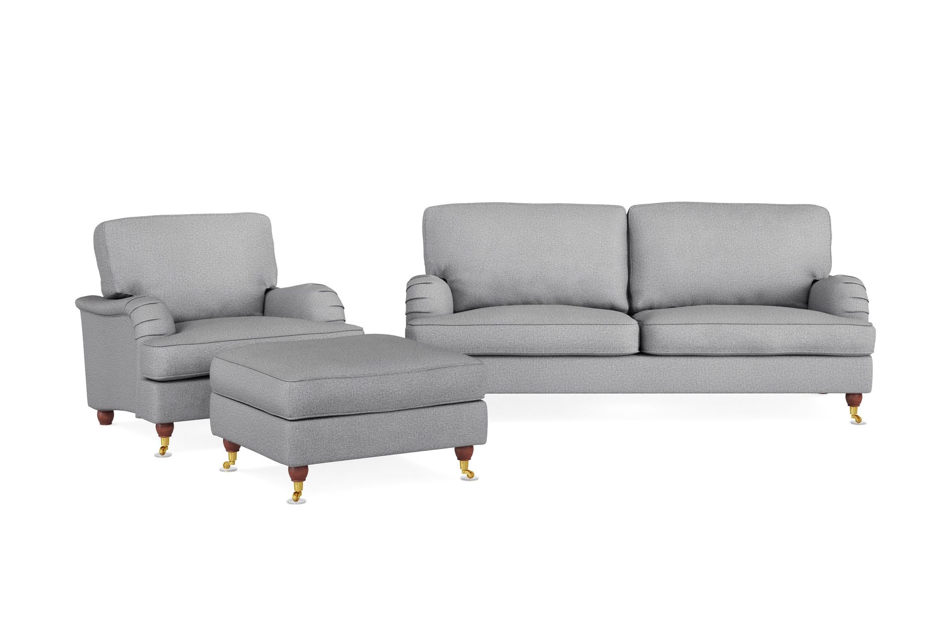 Howard Lyx Sofagruppe 3-seters Sofa + Lenestol + Fotskammel i Stoff - Lys grå