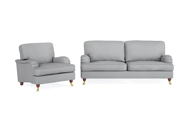 Howard Lyx Sofagruppe 3-seters Sofa + Lenestol i Stoff, Lys grå