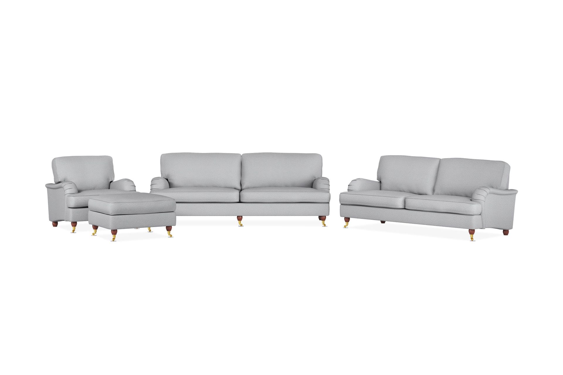 Howard Lyx Sofagruppe 4-seters + 3-seters Sofa + Lenestol + Fotskammel i Stoff - Lys grå