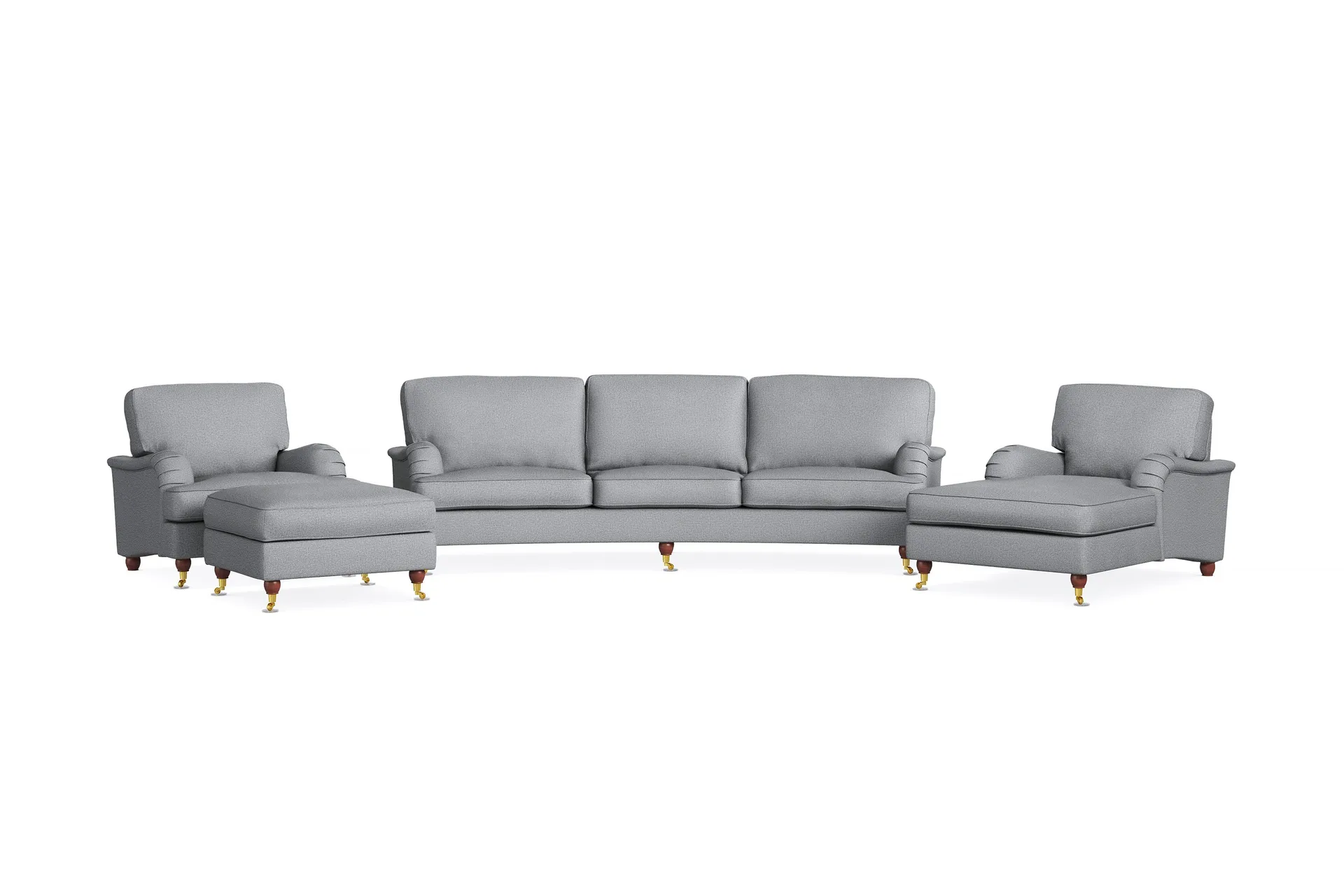 Howard Lyx Sofagruppe 4-seters Svingt Sofa + Divanstol + Lenestol + Fotskammel i Stoff - Lys grå