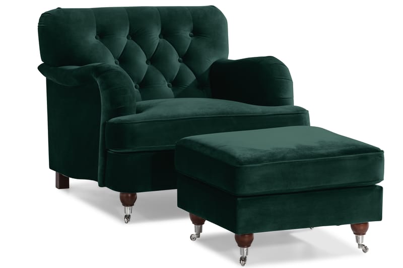 Howard Riviera Sofagruppe 2-seter+3-seter+Lenestol+Fotskamme - Mørkegrønn - Howard sofagruppe