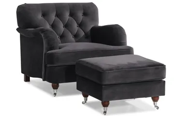 Howard Riviera Sofagruppe 3-seters + 2-seters Sofa + Lenestol + Fotskammel i Fløyel - Mørk grå - Møbler - Sofaer - Sofagrupper - Howard sofagruppe