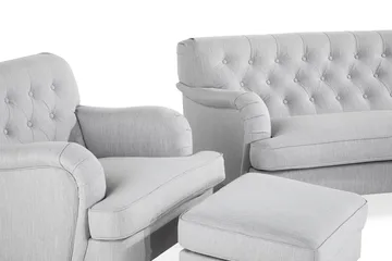 Howard Riviera Sofagruppe Bøyd 3-seter + 2-seter Sofa + Lenestol + Fotskammel i Stoff - Grå - Møbler - Sofaer - Sofagrupper - Howard sofagruppe