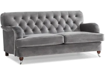 Howard Riviera Sofagruppe Svingt 3-seters + 2-seters Sofa + Lenestol + Fotskammel i Fløyel - Lys grå - Møbler - Sofaer - Sofagrupper - Howard sofagruppe