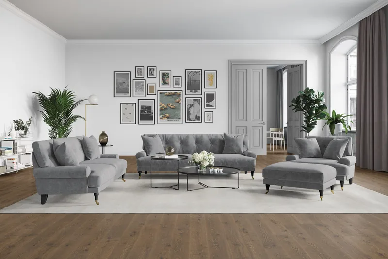 Andrew 3-seters Fløyelssofa - Lys grå - Møbler - Sofaer - Sofagrupper - Howard sofagruppe