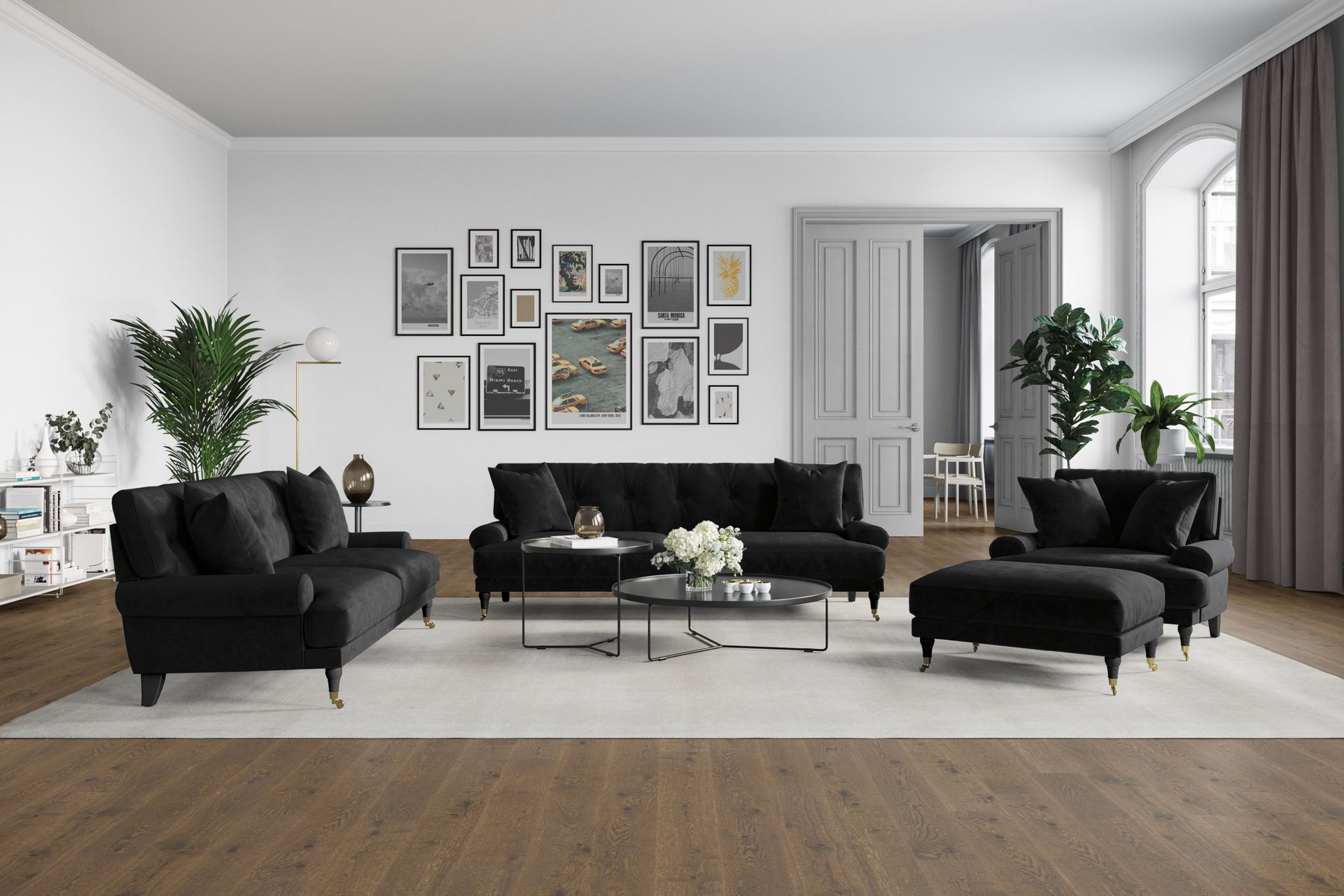 Andrew 3-seters Fløyelssofa - Svart - Møbler - Sofaer - Sofagrupper - Howard sofagruppe