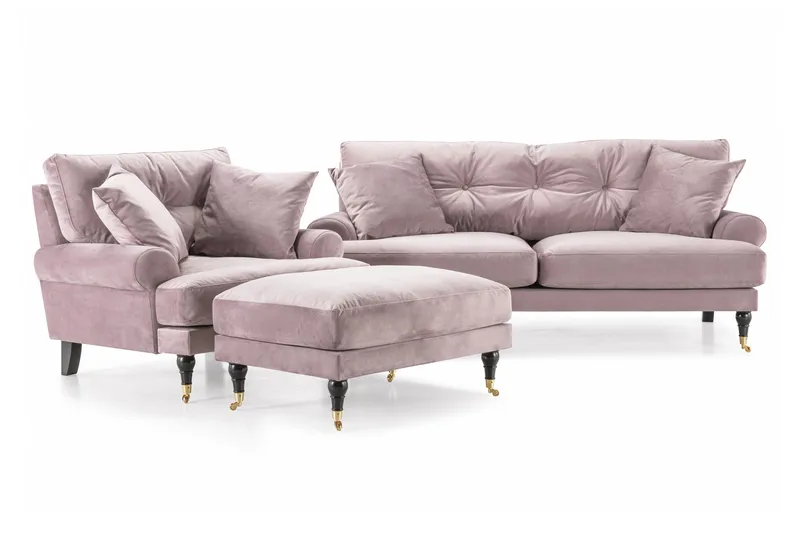 Andrew Sofagruppe 2-seter Sofa + Lenestol + Fotskammel i Fløyel - Lilla - Møbler - Sofaer - Sofagrupper - Howard sofagruppe