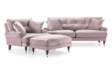 Andrew Sofagruppe 2-seter Sofa + Lenestol + Fotskammel i Fløyel