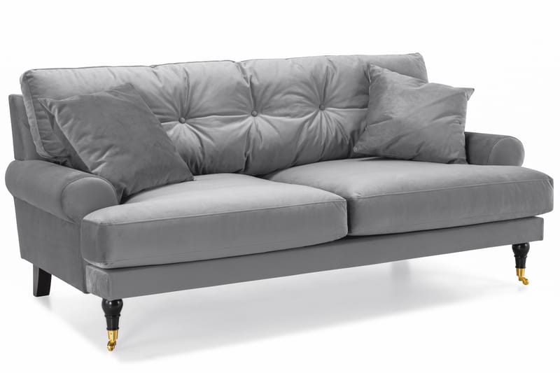 Andrew Sofagruppe 2-seter Sofa + Lenestol + Fotskammel i Fløyel - Lys grå - Møbler - Sofaer - Sofagrupper - Howard sofagruppe