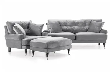 Andrew Sofagruppe 2-seter Sofa + Lenestol + Fotskammel i Fløyel