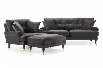 Andrew Sofagruppe 2-seter Sofa + Lenestol + Fotskammel i Fløyel