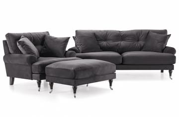 Andrew Sofagruppe 2-seter Sofa + Lenestol + Fotskammel i Fløyel