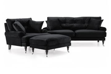 Andrew Sofagruppe 2-seter Sofa + Lenestol + Fotskammel i Fløyel