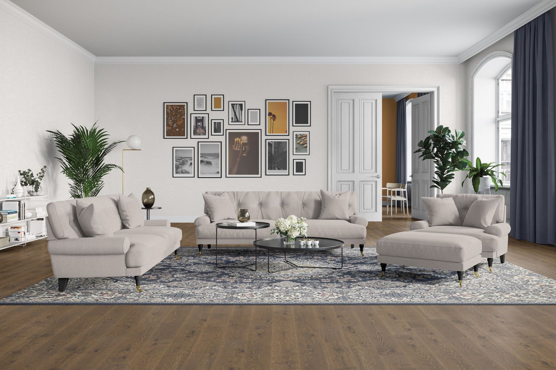 Andrew Sofagruppe 2-seter Sofa + Lenestol + Fotskammel i Stoff - Beige - Møbler - Sofaer - Sofagrupper - Howard sofagruppe